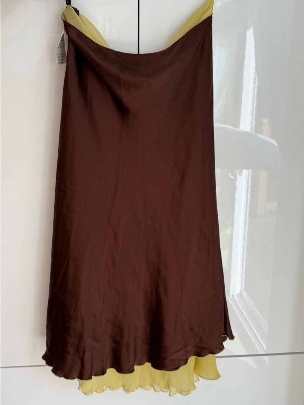 Vintage Bianca Nygård 100% Silk Bias Skirt NWT Brown Chartreuse Layered Midi 10 - Picture 5 of 11
